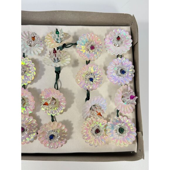 Christmas Tree Lights Vintage Santa Trim 20 Fancy Light Set Iridescent Flowers - Picture 12 of 16